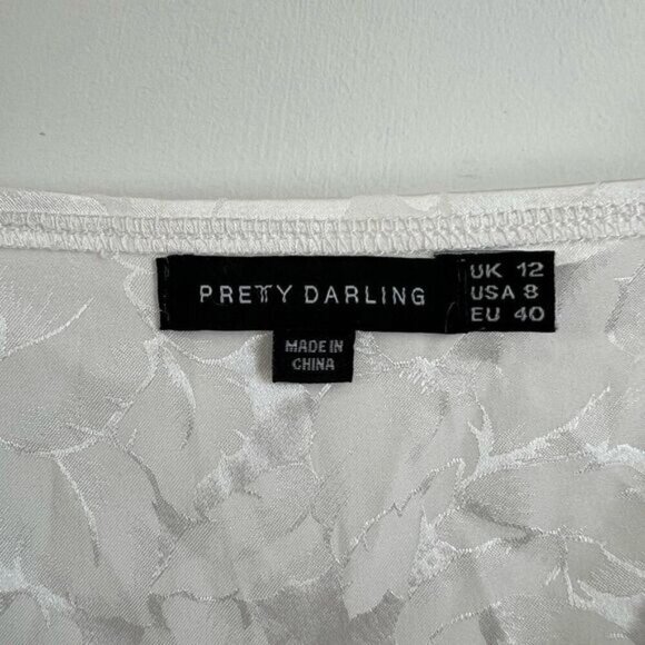 Pretty Darling Size 8 White Floral Detail Drape Jaquard Midi Bridal Dress Event - Picture 8 of 15